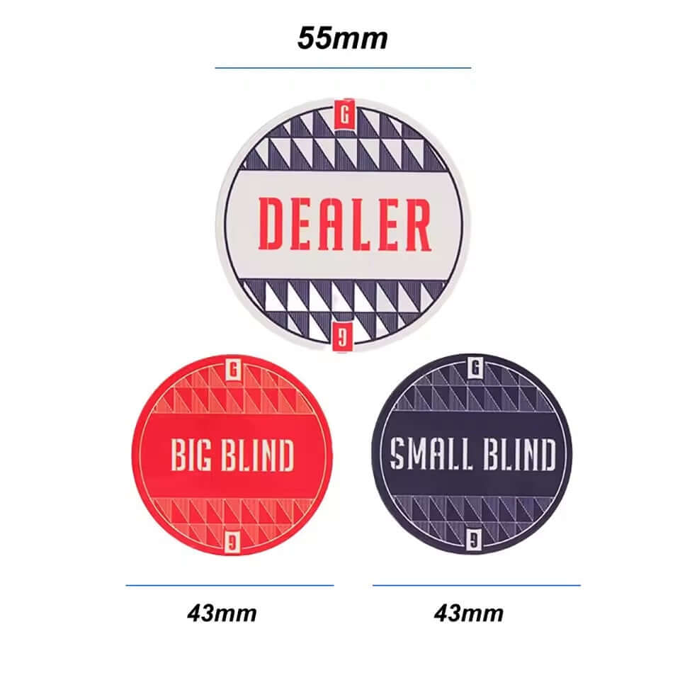 Poker dealer button with big blind and small blind set