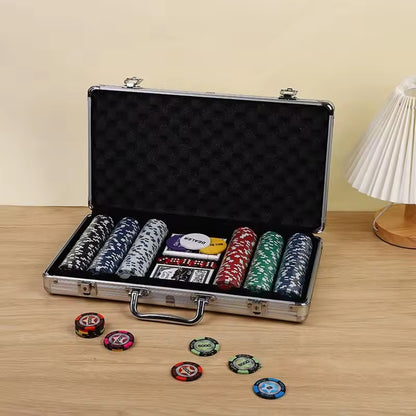 300pc poker game set in aluminium case with chips cards dice and dealer buttons