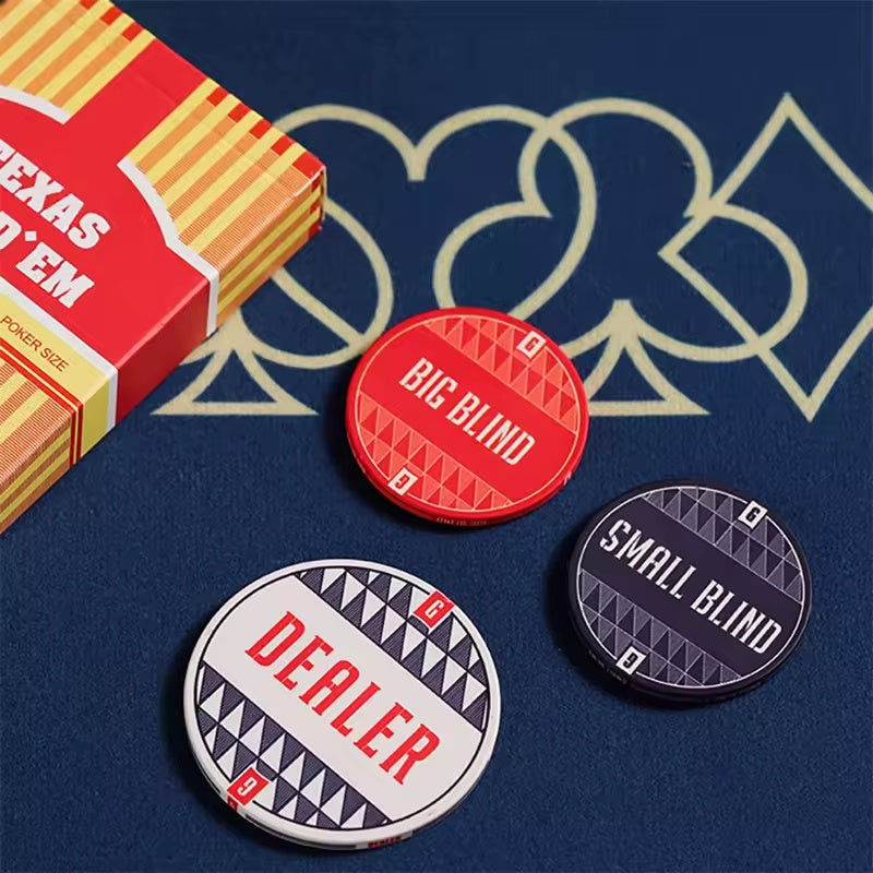 Poker dealer button with big blind and small blind buttons